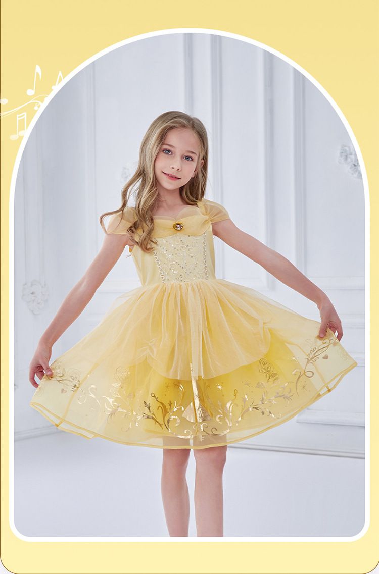 公主系列造型連身裙/萬聖節-卡通人物貝兒-黃色