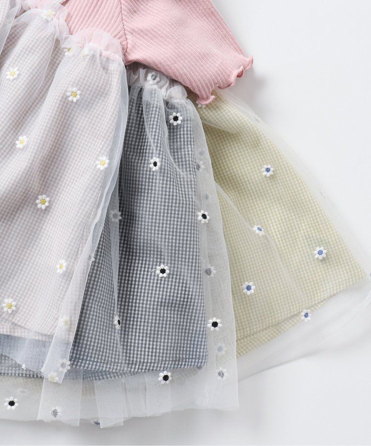 日本 apres les cours - 花朵刺繡拼接夢幻短袖上衣-嫩綠x黑