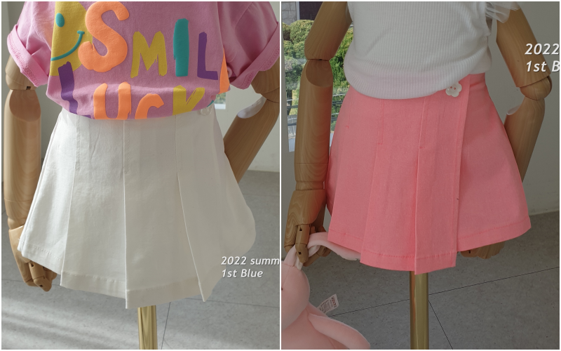 韓國 First Blue - 花花單邊釦寬百摺褲裙-粉橘