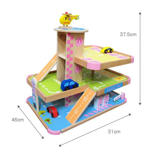Kikimmy - 木製豪華立體停車場玩具組-46x31x37.5cm