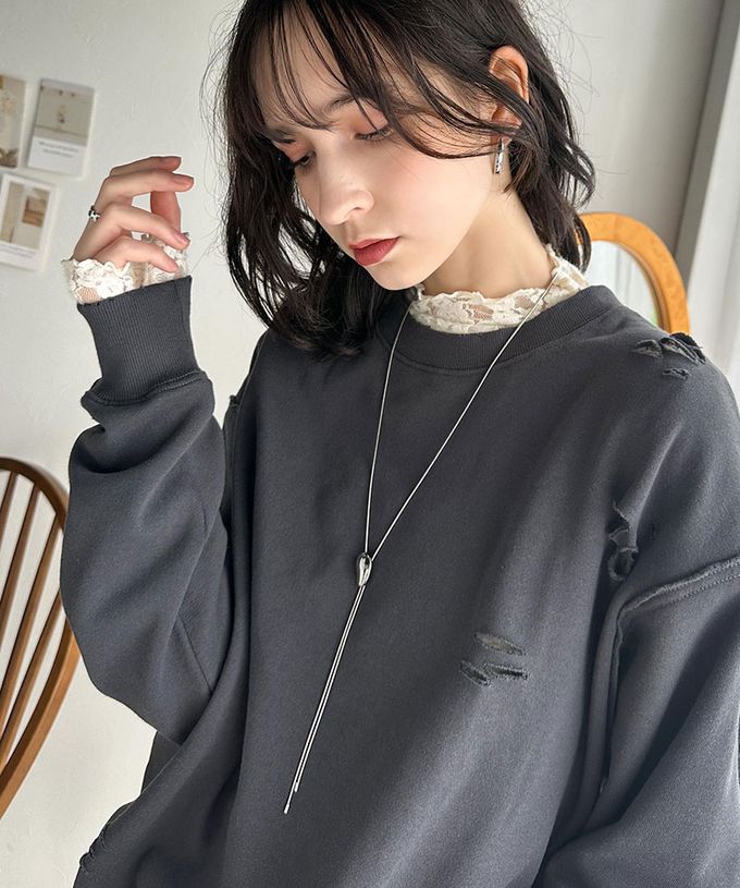 日本 Classical Elf - 夢幻透膚蕾絲小立領長袖上衣(無內裏)-白