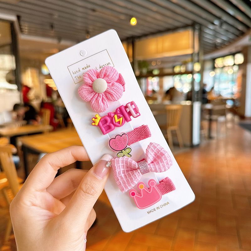 甜美可愛布藝髮夾(五入組)-碎花+糖果兔兔-紫色