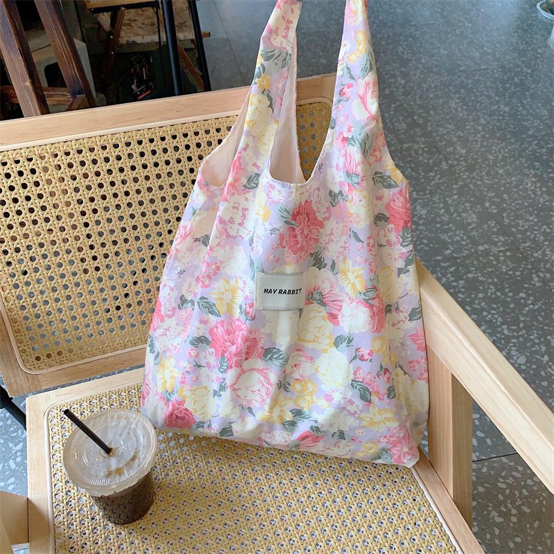 碎花休閒布袋/單肩包-牡丹花-粉色 (41x31+24cm)