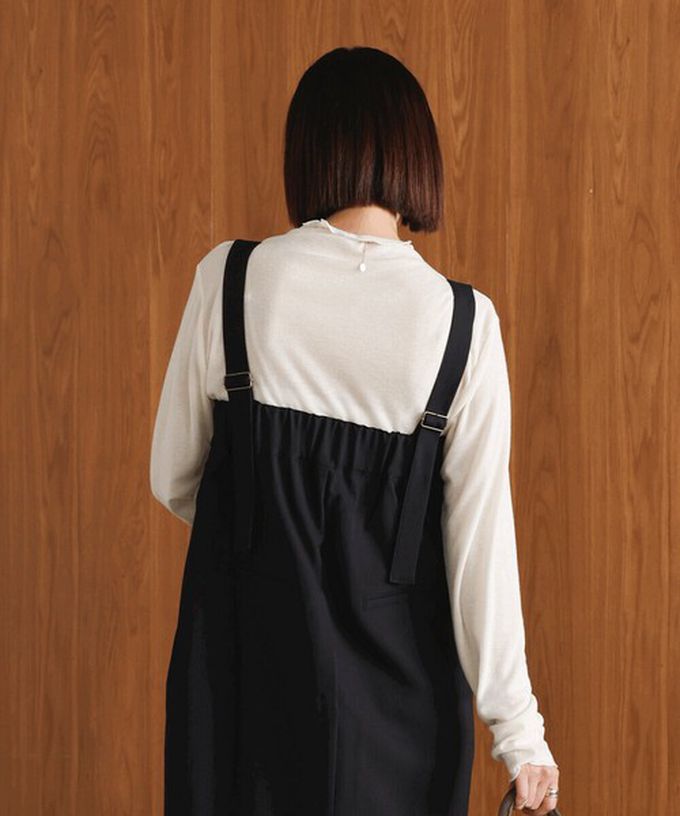 日本 Bab - 斜紋布優雅摺線工裝風吊帶裙-深灰