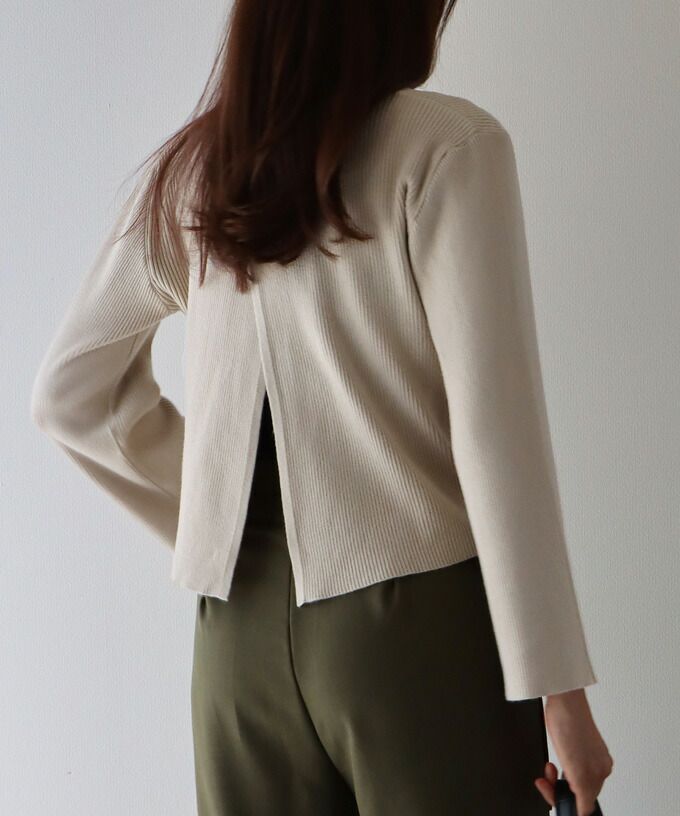 日本 BLUE EAST - 後交叉設計羅紋長袖上衣-咖啡棕