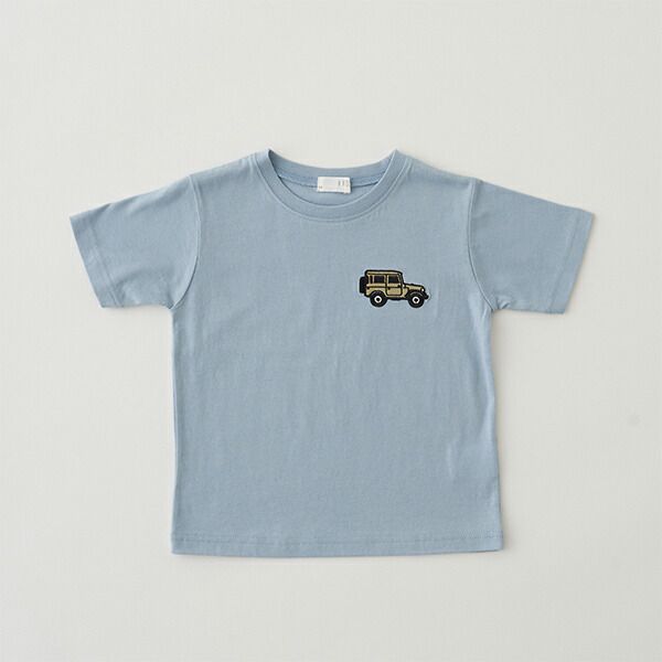 日本 b-ROOM - 胸前童趣印花短袖上衣-吉普車-水藍