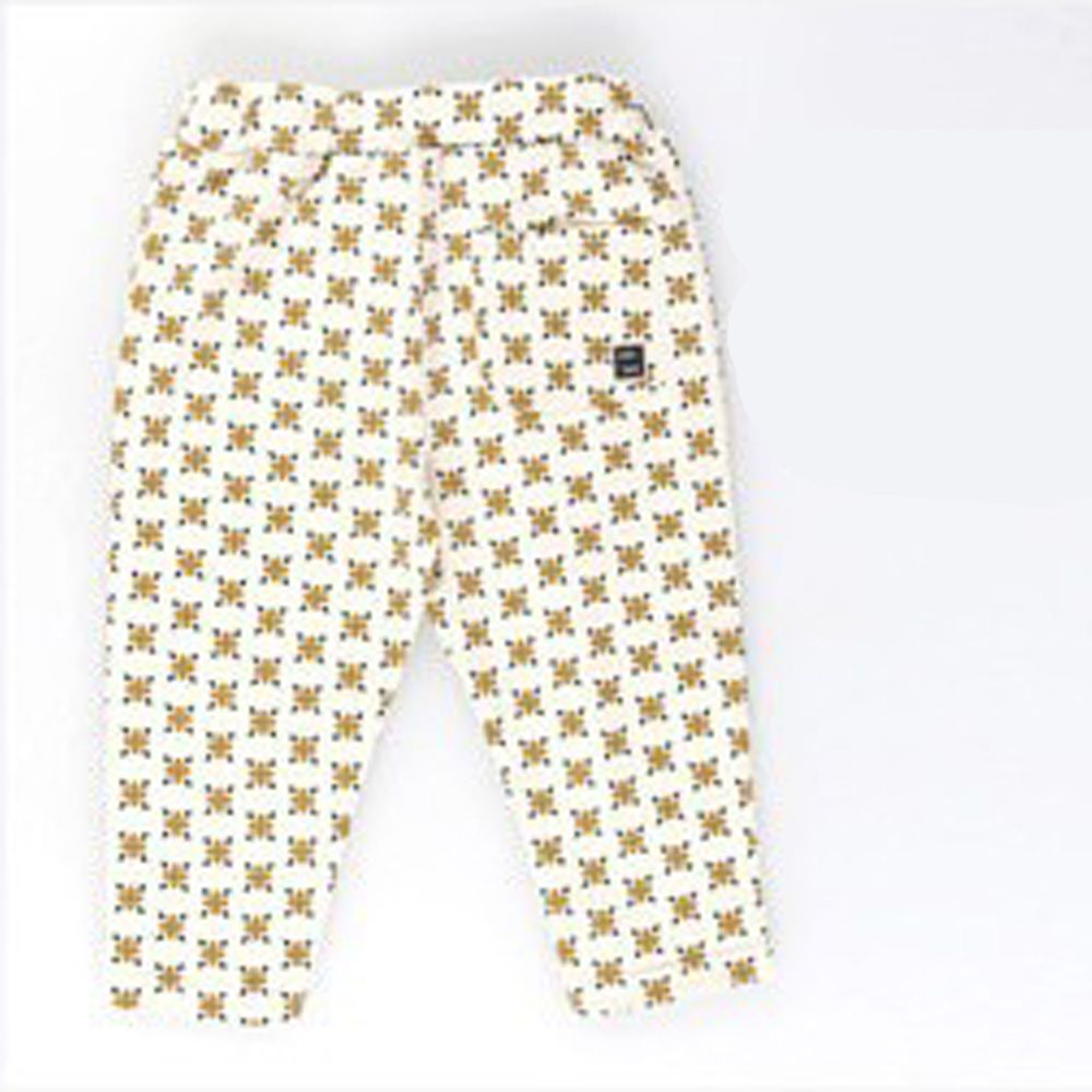 百搭定番彈力七分褲-黃色小花-象牙