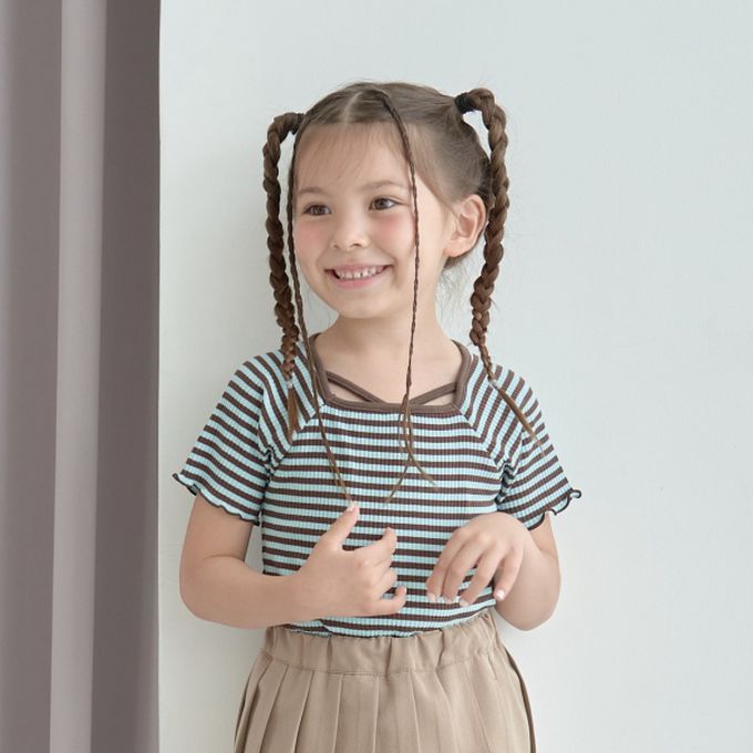 日本 Lycee mine - 小甜心線條領口短袖上衣-條紋-黑白