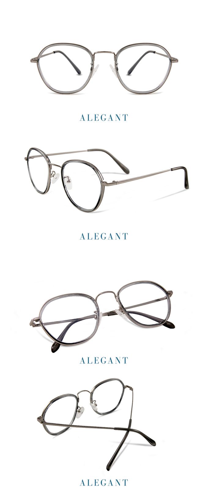 ALEGANT - 復刻銀金屬套圈輕透灰橢圓框UV400濾藍光眼鏡