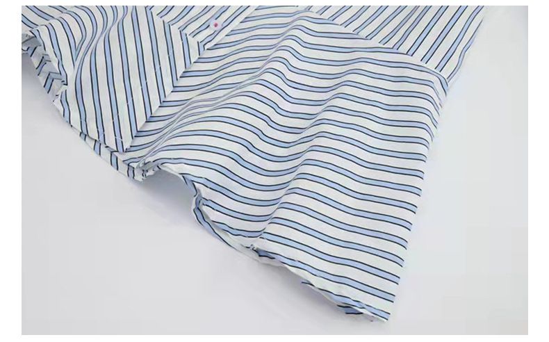 不對稱拼接直紋襯衫洋裝-藍直紋