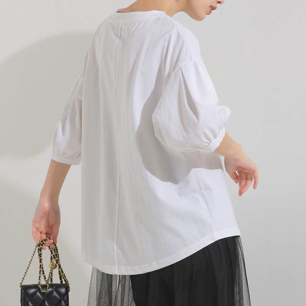 超強防潑水機能泡泡五分袖上衣-白