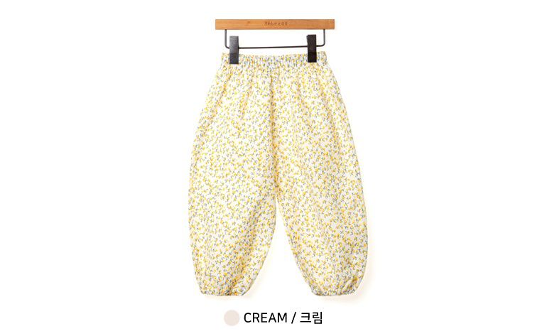 韓國 Bebezoo - 透氣純棉縮褲管防蚊褲-碎花黃