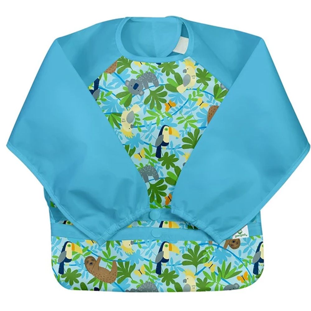 美國 green sprouts - 小綠芽魔鬼氈雙面防水/防食物掉落長袖圍兜單入組-熱帶雨林