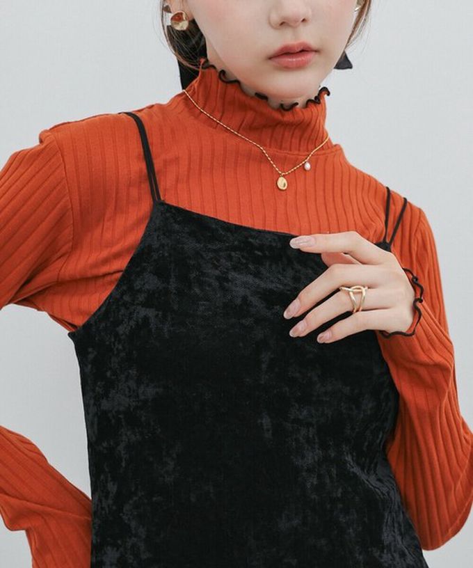 日本 Bab - 木耳滾邊典雅羅紋長袖上衣-船領-橘紅 (M)