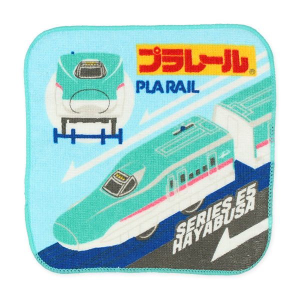 日本西松屋 - 純棉上學擦手巾/手帕(5入組)-鐵道王國大集合-藍 (16×16cm)