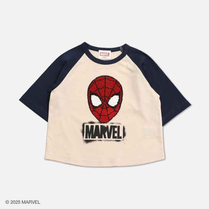 日本 Chil2 - 聯名款  100%棉印花短袖上衣-超級英雄蜘蛛人-煙燻藍