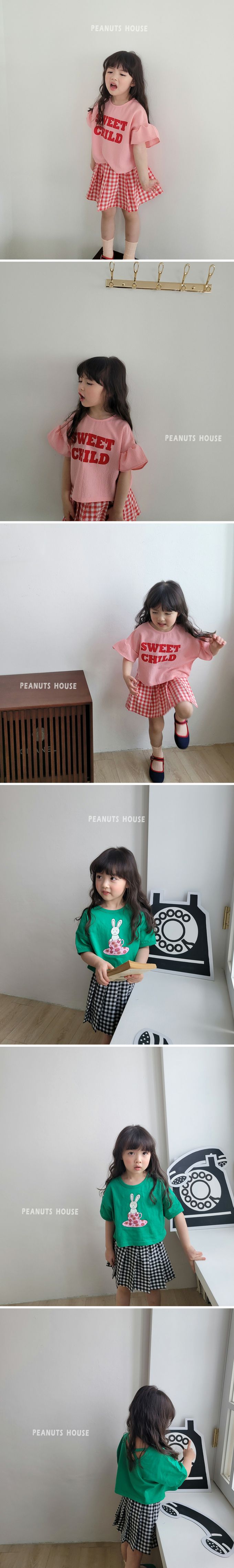 韓國 Peanuts House - 鬆緊腰小格打褶褲裙-黑X白