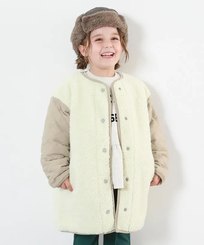 日本 devirock - 雙面穿絎縫無領時尚保暖長外套(可機洗)-軍綠