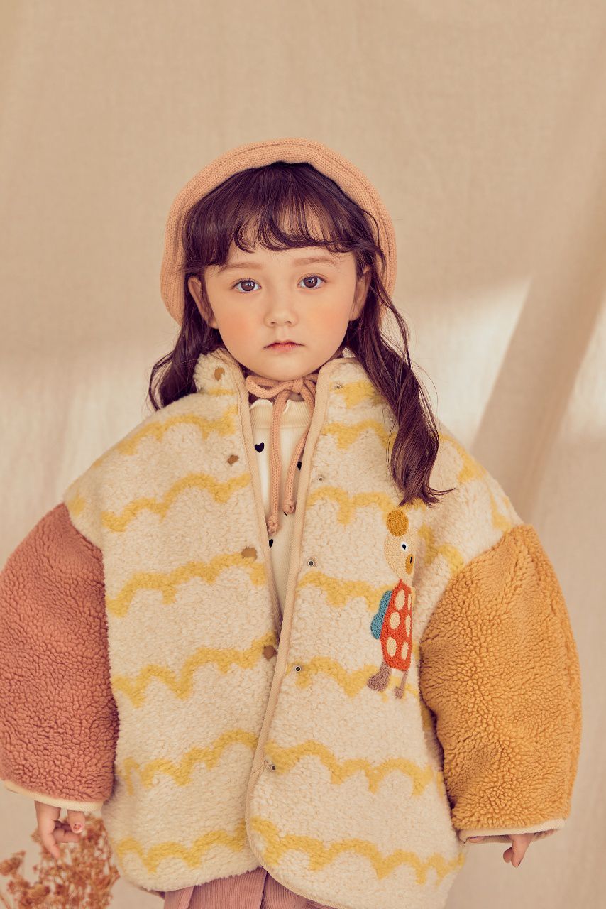 韓國 Mimico - 雙面可穿搖粒絨外套-黃／紅格子