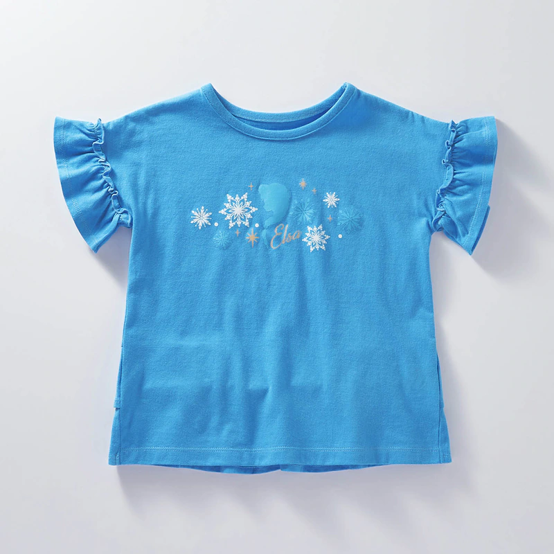 日本千趣會 - 迪士尼天竺棉荷葉袖短T-小美人魚剪影-粉