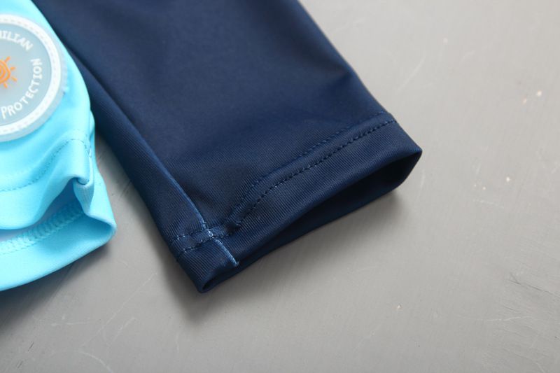 男寶長袖泳裝套裝(附帽子)-恐龍+葉子褲-深藍+淺藍