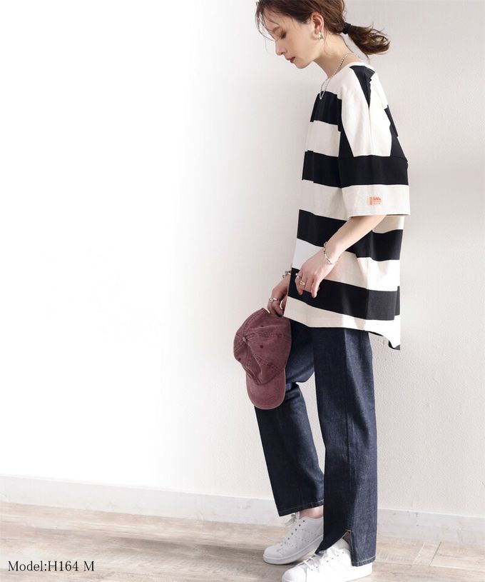 日本 Classical Elf - Java 純棉寬條紋落肩五分袖上衣-咖啡x米杏