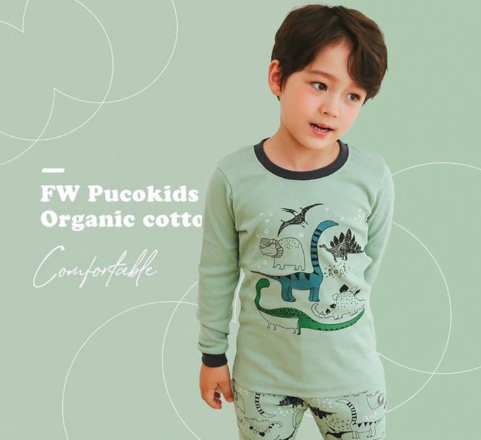 正韓 Puco - 超優質嬰幼兒/兒童長袖100% 有機純棉家居服/睡衣-恐龍塗鴉
