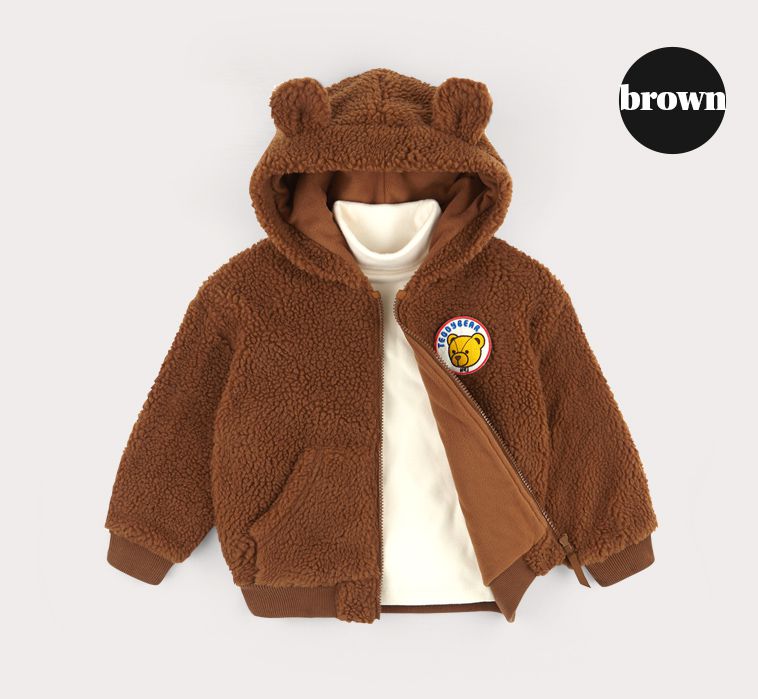 韓國 HEJMINI - 熊熊造型搖粒絨連帽外套