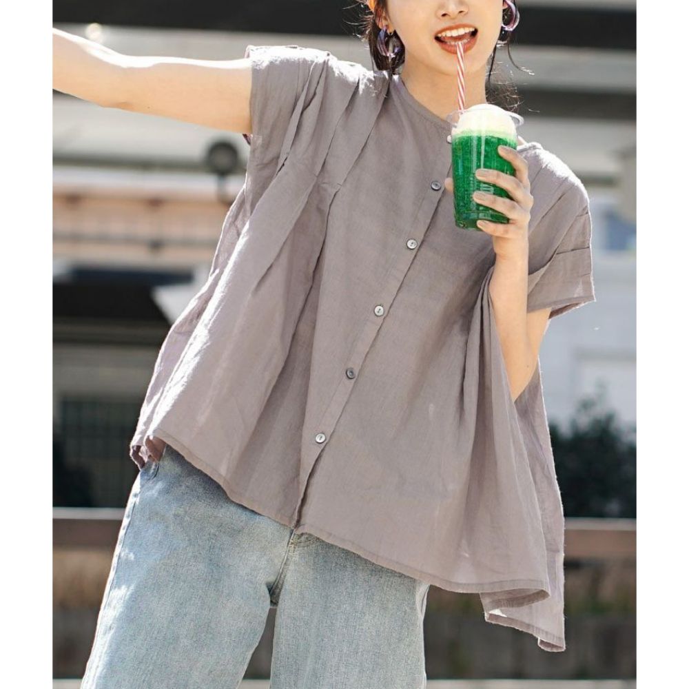 日本 zootie - 100%棉 輕透舒適短袖襯衫-摩卡棕