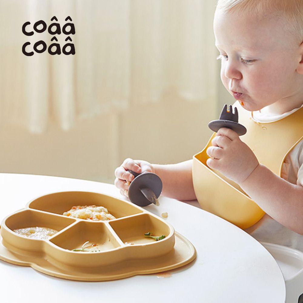 韓國 coaa-coaa - 雲朵造型吸盤式兒童矽膠防滑餐盤-芥末黃
