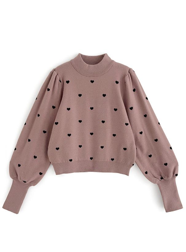 日本 GRL - 甜美小愛心立領針織上衣-黑 (F)