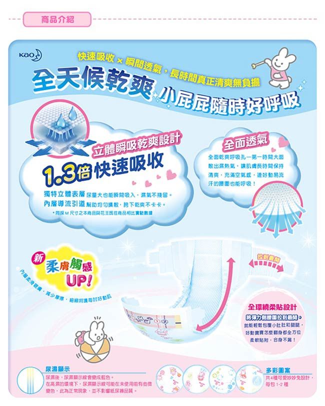 花王 - 妙而舒瞬吸舒爽紙尿褲 (XL)-44片*4入/箱購