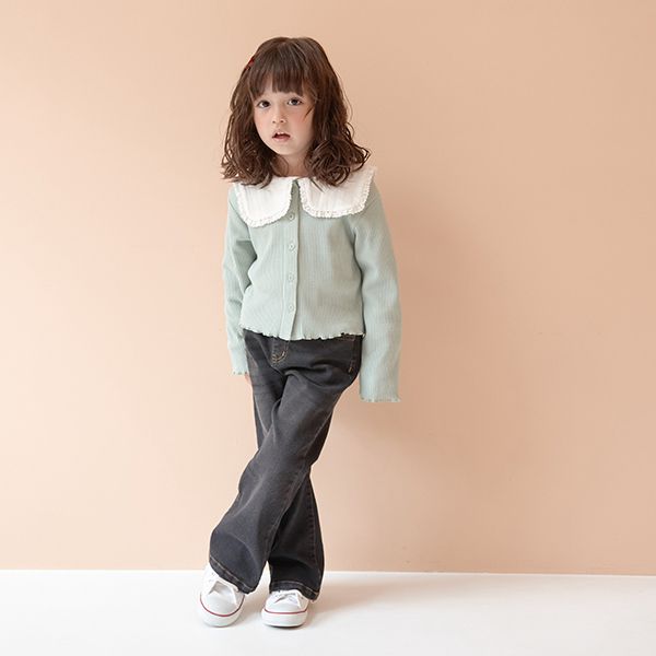 日本 Lycee mine - 下擺波浪百搭鈕扣開襟衫-粉紅