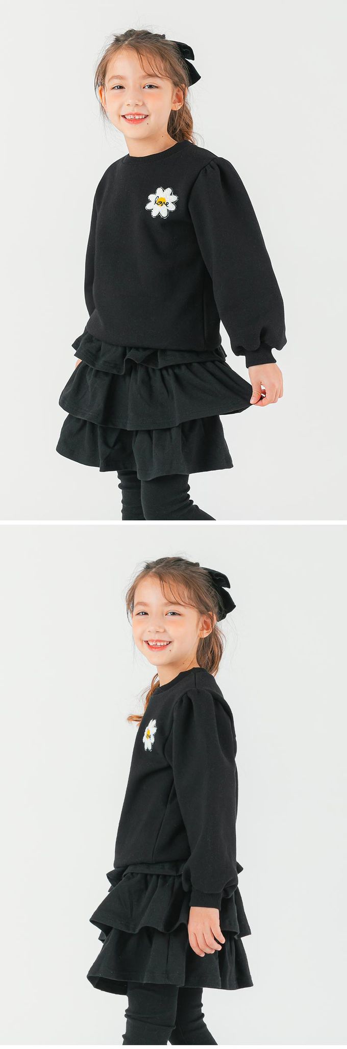 韓國 OZKIZ - 雛菊點綴層次內搭褲裙套裝-黑