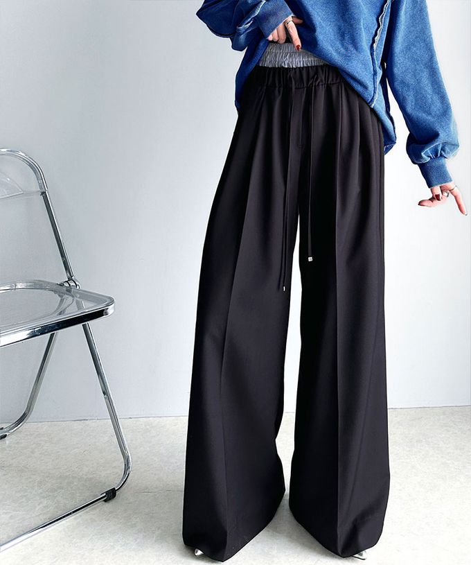 日本 Classical Elf - 腰部層次皺摺休閒舒適大寬褲-海軍藍