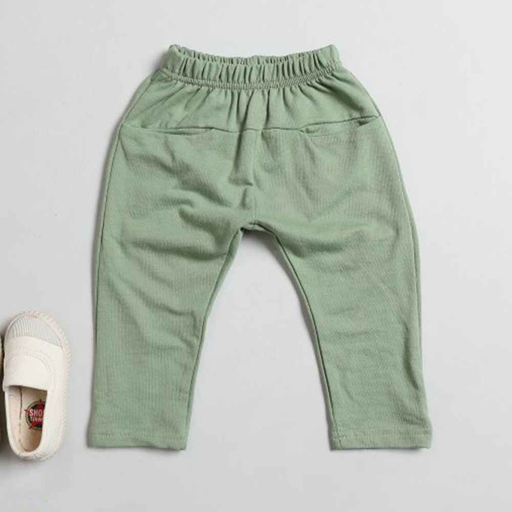 韓國製 - 平口袋舒適哈倫褲-綠