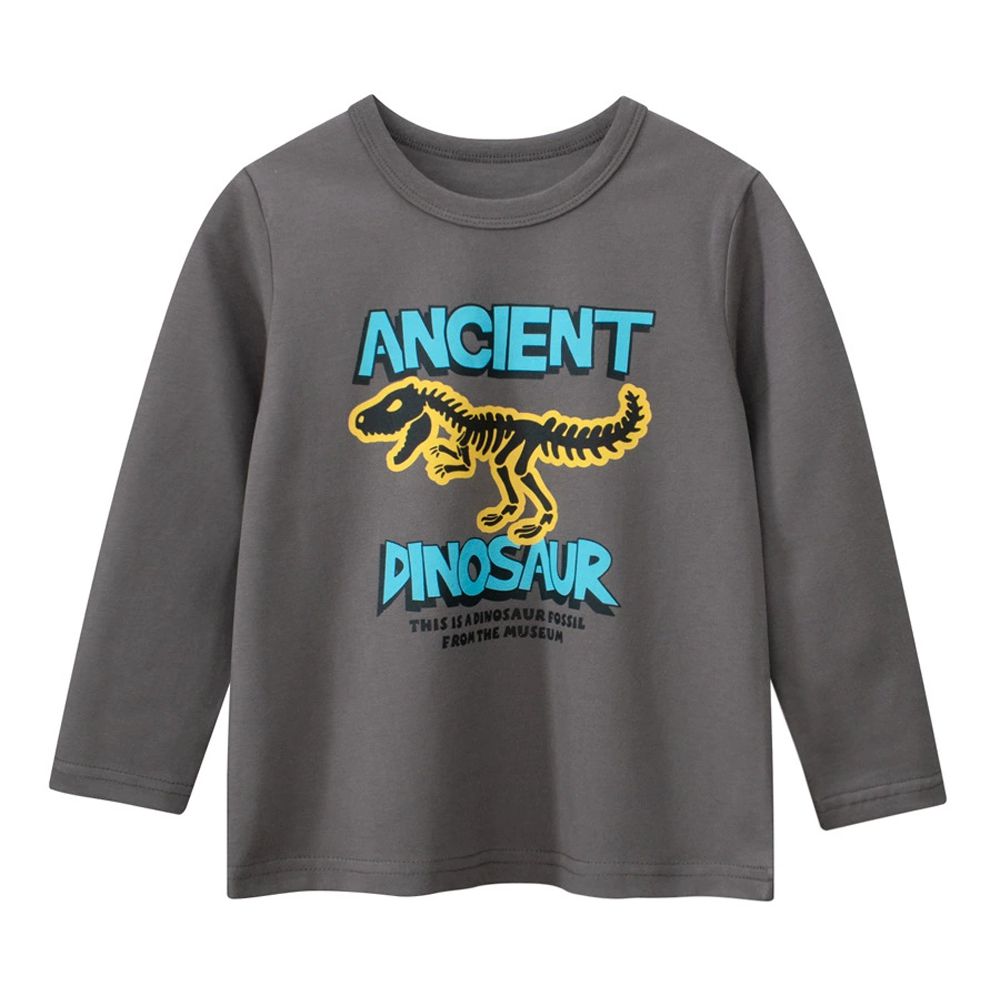 純棉長袖上衣-恐龍骨骼化石-深灰