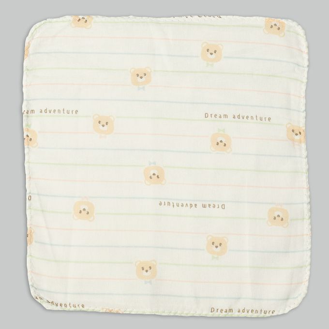 akachan honpo - 棉紗手帕10入組-週年紀念小熊-米白色 (22×22cm)