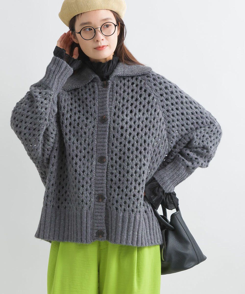 日本女裝代購 - 馬海毛觸感翻領粗針織外套-白