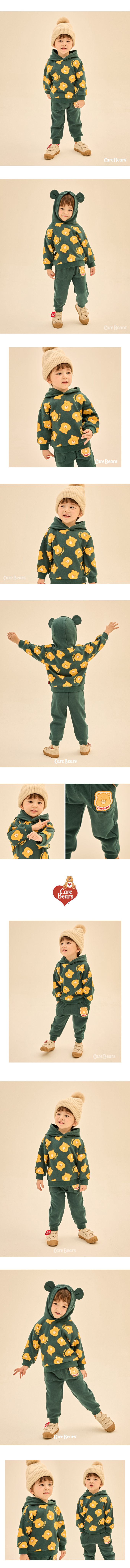 韓國 Care Bears - 聯名款滿版印花內刷毛熊耳帽套裝-綠