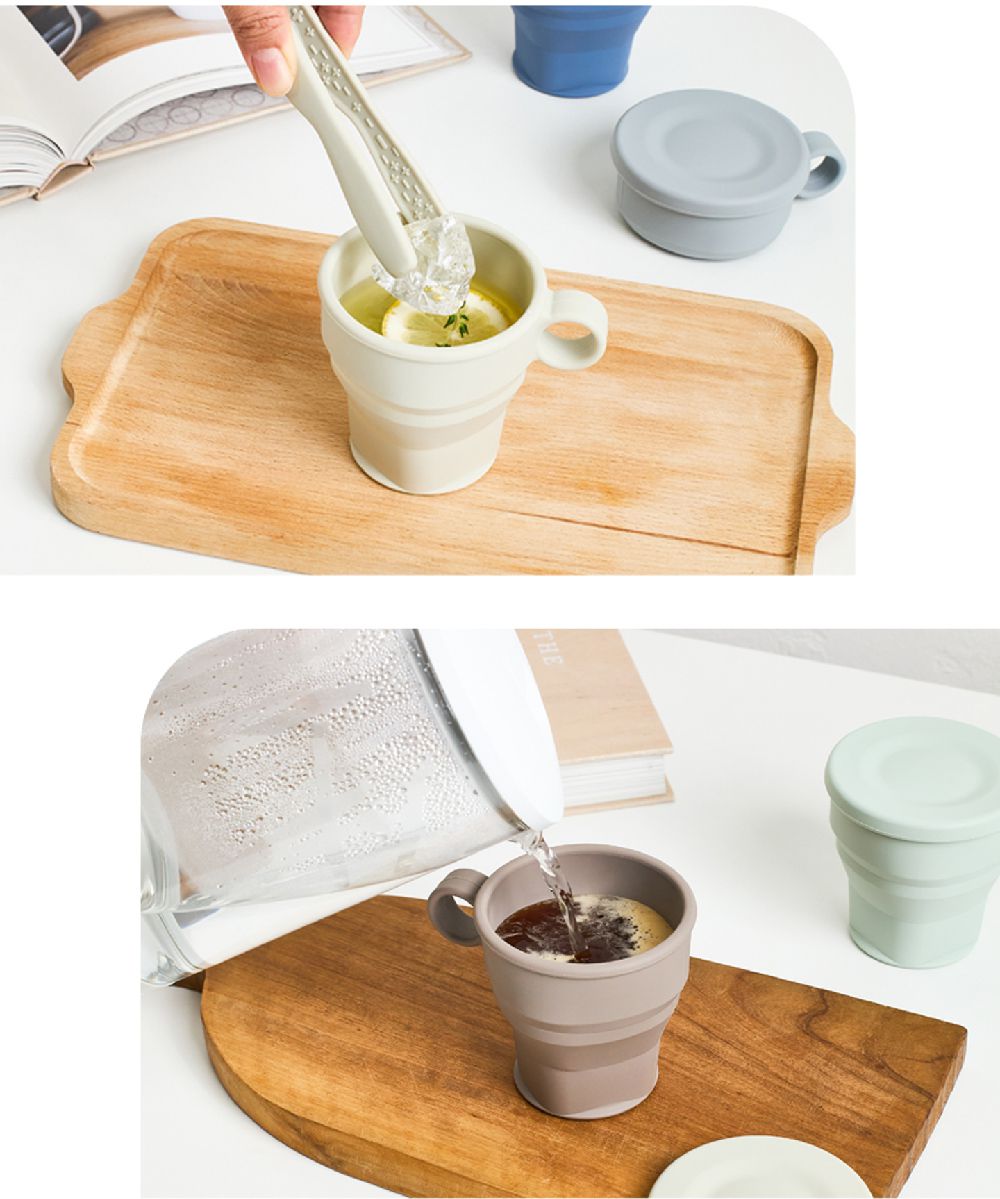 韓國 SILIPOT - 鉑金矽膠時尚折疊杯 -（含蓋）(露營 牙刷杯 水杯)-可可棕 (單入)