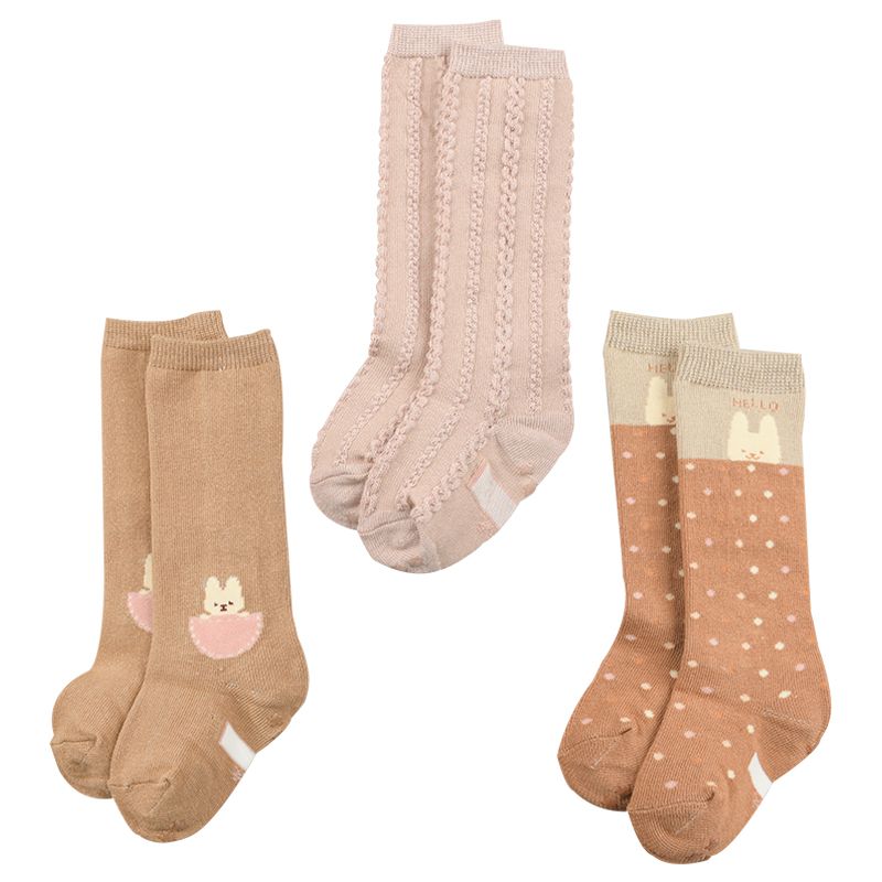 akachan honpo - 女長筒襪3入組-兔子-粉紅色 (9~14cm)