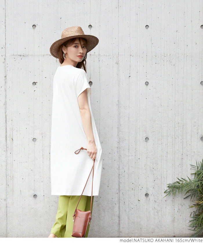 日本 COCA - 純棉圓領修身剪裁長版短袖上衣-黑