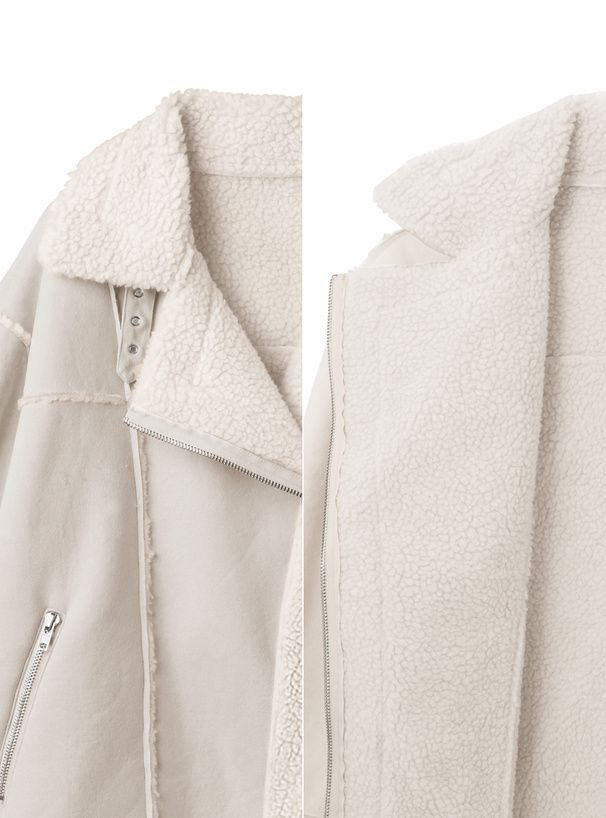 日本 GRL - 羊羔絨拼接寬版騎士夾克/外套-粉紫