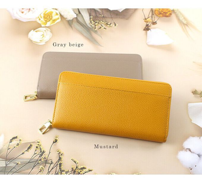 日本 LIZDAYS - [樂天No.1] 收納分層拉鍊真皮長夾-芥末黃 (20x10.5x2.5cm)