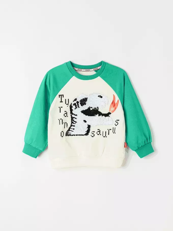 韓國 OZKIZ - 閃亮變色長袖大學T-噴火恐龍