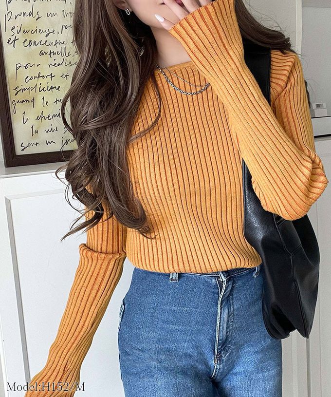 日本 Classical Elf - 優雅羅紋合身針織長袖上衣-橘