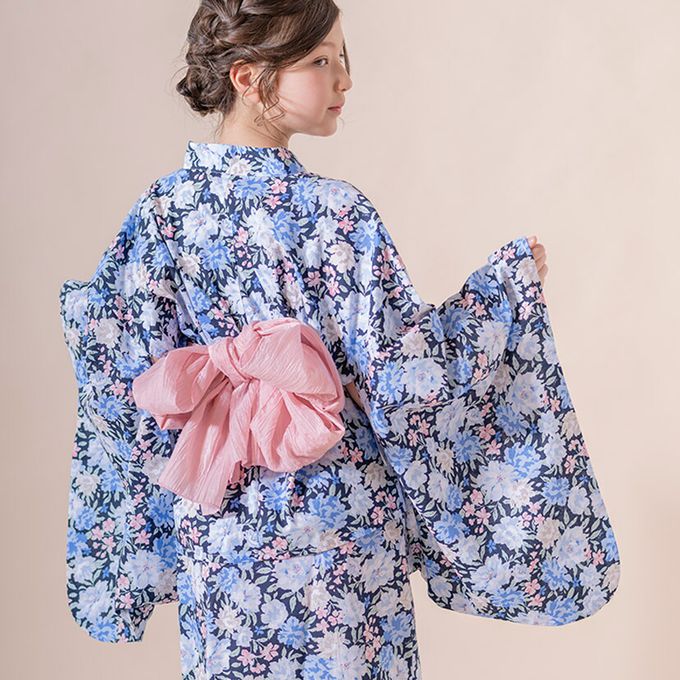 日本 Catherine Cottage - 夢幻2way純棉兵兒帶浴衣(可當洋裝)-滿版花卉-海軍藍