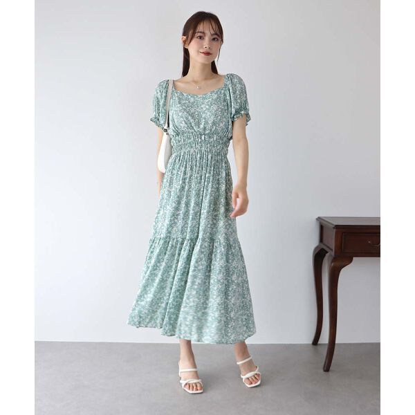 日本 BLUE EAST - 甜美氣質泡泡袖收腰洋裝-薄荷綠