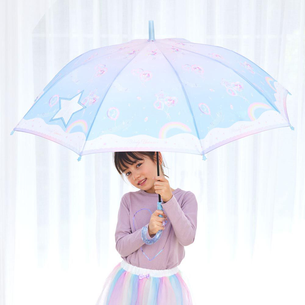 日本中谷 - 透明窗設計兒童雨傘/直傘-氣球音符-水藍 (55cm(身高130cm以上))